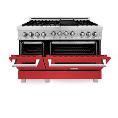 ZLINE 48 In. 6.0 cu. ft. Range with Gas Stove and Gas Oven in DuraSnow® Stainless Steel with Red Matte Doors, RGS-RM-48