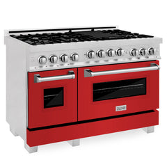 ZLINE 48 In. 6.0 cu. ft. Range with Gas Stove and Gas Oven in DuraSnow® Stainless Steel with Red Matte Doors, RGS-RM-48