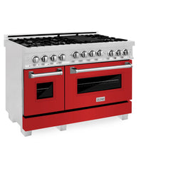 ZLINE 48 In. 6.0 cu. ft. Range with Gas Stove and Gas Oven in DuraSnow® Stainless Steel with Red Matte Doors, RGS-RM-48