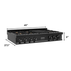 ZLINE 48 In. Rangetop In Black Stainless Steel With 7 Gas Brass Burners, RTB-BR-48