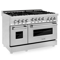 ZLINE Appliance Package - 48 In. Gas Range, Range Hood, Microwave Oven in Stainless Steel, 3KP-RGRHMWO-48