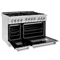 ZLINE Appliance Package - 48 In. Gas Range, Range Hood, Microwave Oven in Stainless Steel, 3KP-RGRHMWO-48