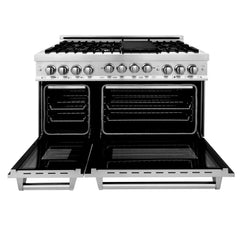 ZLINE Appliance Package - 48 In. Gas Range, Range Hood, Microwave Oven in Stainless Steel, 3KP-RGRHMWO-48