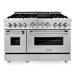 ZLINE Appliance Package - 48 In. Gas Range, Range Hood, Microwave Oven in Stainless Steel, 3KP-RGRHMWO-48