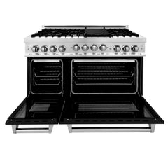 ZLINE 48 Inch 6.0 cu. ft. Range with Gas Stove and Gas Oven in Stainless Steel and Black Matte Door, RG-BLM-48