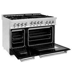 ZLINE 48 Inch 6.0 cu. ft. Range with Gas Stove and Gas Oven in Stainless Steel and Black Matte Door, RG-BLM-48