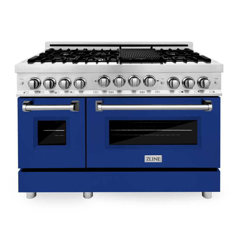 ZLINE 48 Inch 6.0 cu. ft. Range with Gas Stove and Gas Oven in Stainless Steel and Blue Gloss Door, RG-BG-48