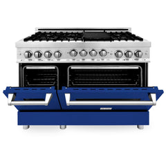 ZLINE 48 Inch 6.0 cu. ft. Range with Gas Stove and Gas Oven in Stainless Steel and Blue Gloss Door, RG-BG-48