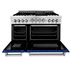 ZLINE 48 Inch 6.0 cu. ft. Range with Gas Stove and Gas Oven in Stainless Steel and Blue Gloss Door, RG-BG-48