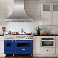 ZLINE 48 Inch 6.0 cu. ft. Range with Gas Stove and Gas Oven in Stainless Steel and Blue Gloss Door, RG-BG-48