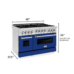 ZLINE 48 Inch 6.0 cu. ft. Range with Gas Stove and Gas Oven in Stainless Steel and Blue Gloss Door, RG-BG-48