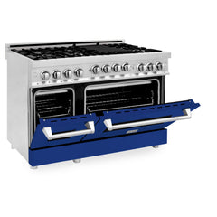 ZLINE 48 Inch 6.0 cu. ft. Range with Gas Stove and Gas Oven in Stainless Steel and Blue Gloss Door, RG-BG-48