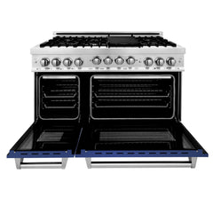 ZLINE 48 Inch 6.0 cu. ft. Range with Gas Stove and Gas Oven in Stainless Steel and Blue Matte Door, RG-BM-48