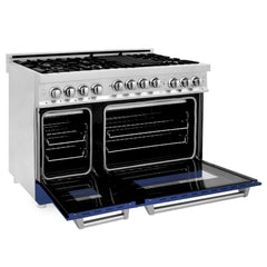 ZLINE 48 Inch 6.0 cu. ft. Range with Gas Stove and Gas Oven in Stainless Steel and Blue Matte Door, RG-BM-48