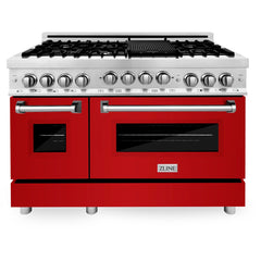 ZLINE 48 Inch 6.0 cu. ft. Range with Gas Stove and Gas Oven in Stainless Steel and Red Gloss Door, RG-RG-48