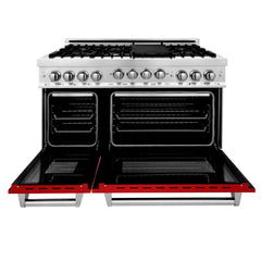 ZLINE 48 Inch 6.0 cu. ft. Range with Gas Stove and Gas Oven in Stainless Steel and Red Gloss Door, RG-RG-48