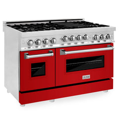 ZLINE 48 Inch 6.0 cu. ft. Range with Gas Stove and Gas Oven in Stainless Steel and Red Gloss Door, RG-RG-48