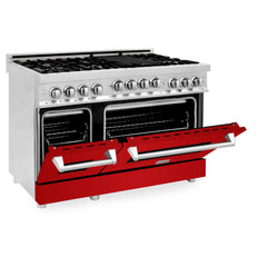 ZLINE 48 Inch 6.0 cu. ft. Range with Gas Stove and Gas Oven in Stainless Steel and Red Gloss Door, RG-RG-48