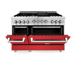 ZLINE 48 Inch 6.0 cu. ft. Range with Gas Stove and Gas Oven in Stainless Steel and Red Matte Door, RG-RM-48