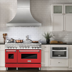 ZLINE 48 Inch 6.0 cu. ft. Range with Gas Stove and Gas Oven in Stainless Steel and Red Matte Door, RG-RM-48