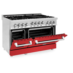 ZLINE 48 Inch 6.0 cu. ft. Range with Gas Stove and Gas Oven in Stainless Steel and Red Matte Door, RG-RM-48