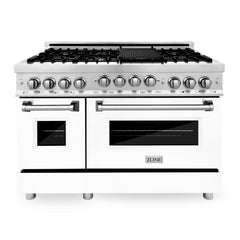 ZLINE 48 Inch 6.0 cu. ft. Gas Range in Stainless Steel and White Matte Door, RG-WM-48