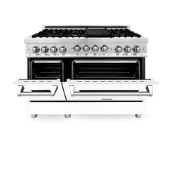 ZLINE 48 Inch 6.0 cu. ft. Gas Range in Stainless Steel and White Matte Door, RG-WM-48