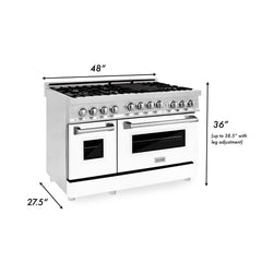 ZLINE 48 Inch 6.0 cu. ft. Gas Range in Stainless Steel and White Matte Door, RG-WM-48