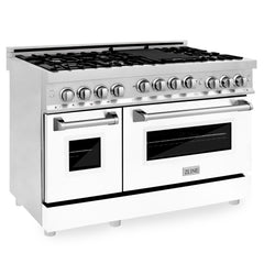 ZLINE 48 Inch 6.0 cu. ft. Gas Range in Stainless Steel and White Matte Door, RG-WM-48