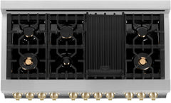 ZLINE 48 Inch Autograph Edition Gas Range in Stainless Steel with White Matte Door and Champagne Bronze Accents, RGZ-WM-48-CB