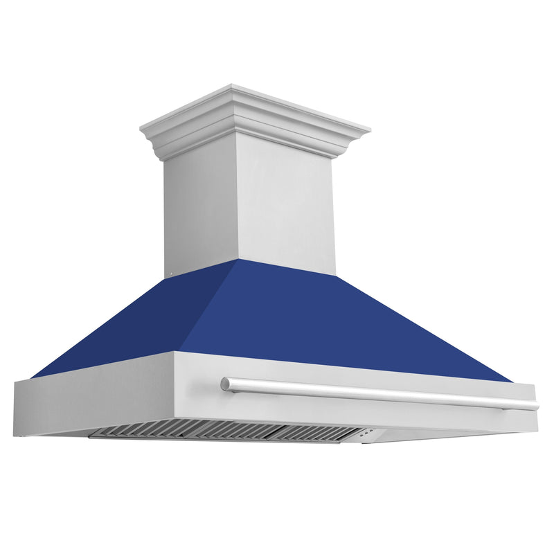 ZLINE 48 In. Stainless Steel Range Hood with Blue Matte Shell, 8654STX-BM48