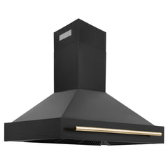 ZLINE 48 in. Autograph Edition Black Stainless Steel Range Hood with Gold Handle, BS655Z-48-G