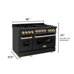 ZLINE 48 in. Autograph Edition Gas Range in Black Stainless Steel with Gold Accents, RGBZ-48-G