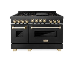 ZLINE 48 in. Autograph Edition Gas Range in Black Stainless Steel with Gold Accents, RGBZ-48-G