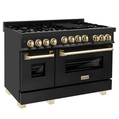 ZLINE 48 in. Autograph Edition Gas Range in Black Stainless Steel with Gold Accents, RGBZ-48-G