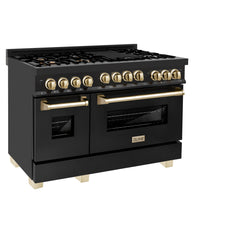 ZLINE 48 in. Autograph Edition Gas Range in Black Stainless Steel with Gold Accents, RGBZ-48-G