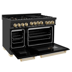 ZLINE 48 in. Autograph Edition Gas Range in Black Stainless Steel with Gold Accents, RGBZ-48-G