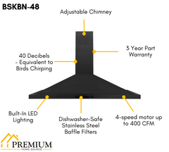 ZLINE 48 In. Dual Fuel Range in Black Stainless Steel & 48" Range Hood Package, 2KP-RABRH48