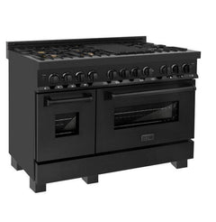 ZLINE 48 In. Dual Fuel Range in Black Stainless Steel & 48" Range Hood Package, 2KP-RABRH48