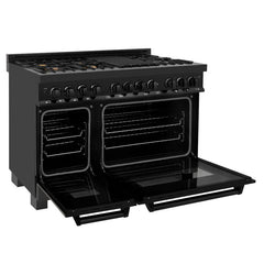 ZLINE 48 In. Dual Fuel Range in Black Stainless Steel & 48" Range Hood Package, 2KP-RABRH48