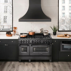 ZLINE 48 In. Dual Fuel Range in Black Stainless Steel & 48" Range Hood Package, 2KP-RABRH48