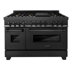 ZLINE Black Stainless Steel Package - 48 in. Dual Fuel Range, Range Hood, Microwave Oven, Dishwasher, 4KP-RABRH48-MODW