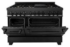 ZLINE Appliance Package - 48 In. Dual Fuel Range with Brass Burners, Microwave Oven, Range Hood in Black Stainless Steel, 3KP-RABRHMWO-48