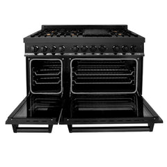 ZLINE 48 In. Dual Fuel Range in Black Stainless Steel & 48" Range Hood Package, 2KP-RABRH48