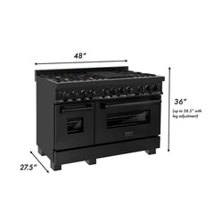 ZLINE 48 In. Dual Fuel Range in Black Stainless Steel & 48" Range Hood Package, 2KP-RABRH48