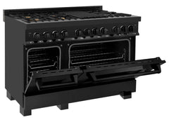 ZLINE Appliance Package - 48 In. Dual Fuel Range with Brass Burners, Microwave Oven, Range Hood in Black Stainless Steel, 3KP-RABRHMWO-48