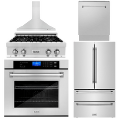 ZLINE 5-Piece Appliance Package - 30 In. Gas Rangetop, Range Hood, Refrigerator, Dishwasher and Wall Oven in Stainless Steel, 5KPR-RTRH30-AWSDWV