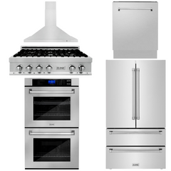 ZLINE 5-Piece Appliance Package - 36 In. Gas Rangetop, Range Hood, Refrigerator, Dishwasher and Wall Oven in Stainless Steel, 5KPR-RTRH36-AWDDWV