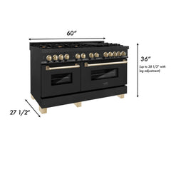 ZLINE 60 Inch Autograph Edition Dual Fuel Range in Black Stainless Steel with Champagne Bronze Accents, RABZ-60-CB