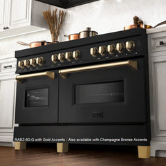 ZLINE 60 Inch Autograph Edition Dual Fuel Range in Black Stainless Steel with Champagne Bronze Accents, RABZ-60-CB